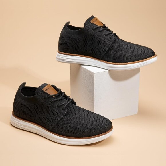 ⚡Men Black Knit Flex Breeze Mesh Oxfords Lace-Up Lightweight Walking Sneaker - Picture 7 of 10